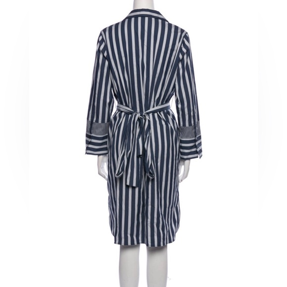 Lafayette 148 Fabiola Twilight Dungaree Blue Stripe Long Sleeve Belted Shirtdres - Picture 4 of 9